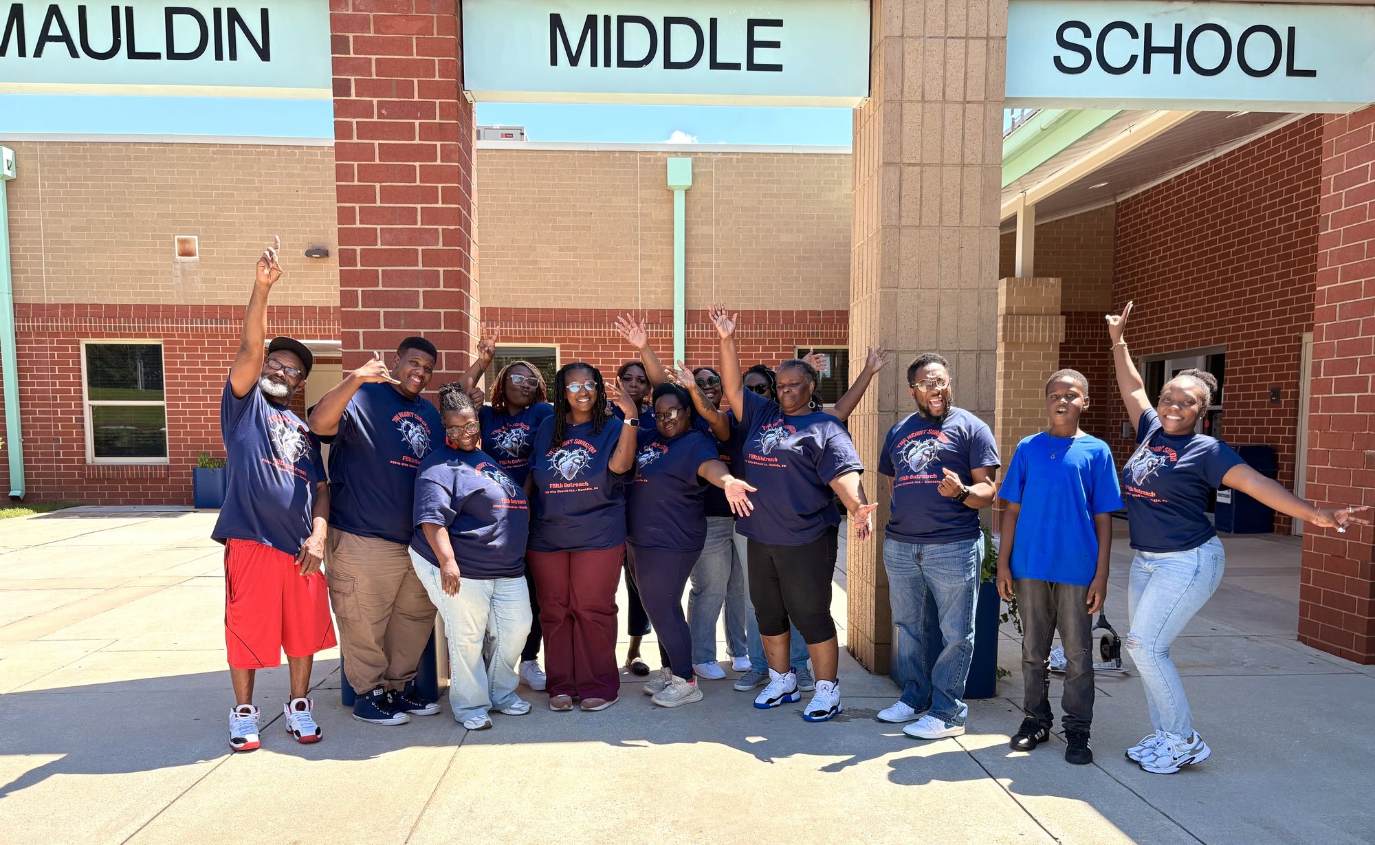 The F8ith outreach team outside Mauldin Middle School